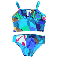 Infant & Toddler Girls Ruffle 2pc Blue Tropical Ruffle Tankini Swimsuit