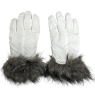Womens White & Gray Faux Fur Cuffed Winter Gloves