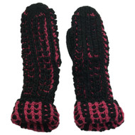 Womens Lumpy Knit Black & Pink Speckled Mittens