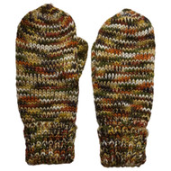 Womens Soft Knit Speckled Brown Orange Yellow & Green Mittens
