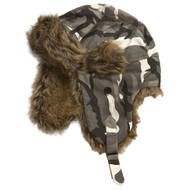 Womens Gray Camo Trapper Hat