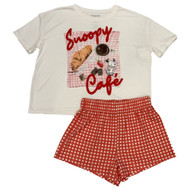 Womens White & Red Snoopy Pajamas Shorts & Tee Shirt Sleep Set