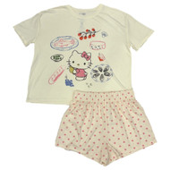 Womens Beige Hello Kitty Pajamas Shorts & Tee Shirt Sleep Set