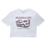Womens White Ford Mustang Car Semi Cropped Tee Shirt T-shirt