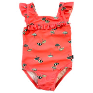 Modern Moments Infant Girls 1 Pc Coral Peach Umbrella Swim Suit Swimming 12 Mo
