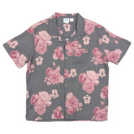 Disney Mickey & Friends Mens Gray & Pink Floral Short Sleeve Button-Up Shirt