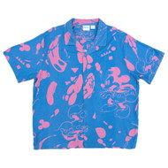 Disney Mickey & Friends Mens Blue Pink Short Sleeve Button-Up Rayon Shirt