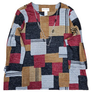 Alfred Dunner Women's Gray & Red Pull-Over Sweater With Necklace 1X