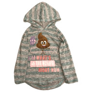 Girls Gray Striped Emoji Movie Long Sleeve Hooded Tee Shirt