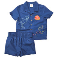 Infant & Toddler Boys Blue Sea Creatures Button Shirt & Shorts Outfit Set