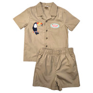 Toddler Boys Tan Toucan Crew Button Shirt & Shorts Outfit Set