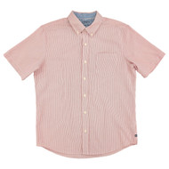 Chaps Seacoast Wash Mens Red Stripe Short Sleeve Seersucker Woven Shirt