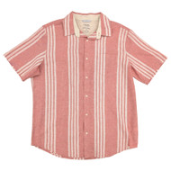 Chaps Mens Nantucket Red Stripe Short Sleeve Untucked Linen Blend Shirt