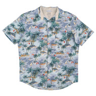 Chaps Mens Shaded Blue Sailboats Short Sleeve Untucked Linen Blend Shirt