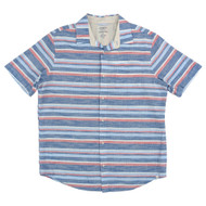 Chaps Mens Horizon Blue Stripe Short Sleeve Untucked Linen Blend Shirt