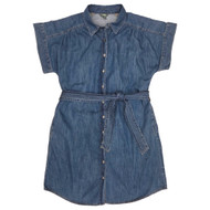 Terra & Sky Womens Blue Denim Plus Size Button Front Dress With Belt