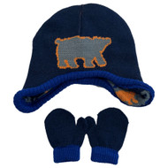 Toby Infant Boys Reversible Blue Bear Beanie Trapper Hat & Mittens Set