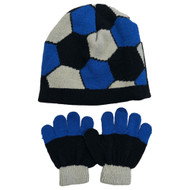 Toby Toddler Boys Blue Soccer Ball Themed Beanie Hat & Gloves Set