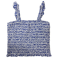Womens Blue & White Light Weight Ruffle Tank Smocked Blouse Shirt