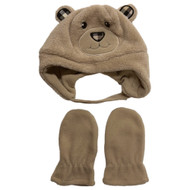 Nolan Infant Boys Soft Brown Bear Themed Hat & Mittens Set