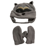 Nolan Toddler Gray Fleece Raccoon Hat & Mittens Set