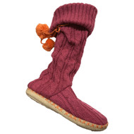 Womens Fuchsia Pink Cable Knit Boot Style Slippers Plush Lined L (9-10)