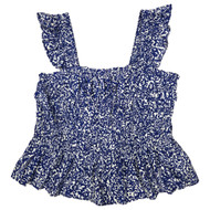 Womens Blue & Beige Light Weight Ruffle Tank Smocked Blouse Shirt 2X 20W-22W
