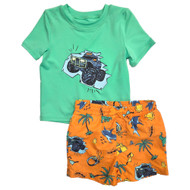 Infant & Toddler Boys Green Truck Rash Guard Shirt & Swim Trunks Set