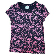 Puma Girls Black Pink Bow Society Athletic Short Sleeve T-Shirt Tee Shirt
