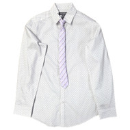 Van Heusen Boys White & Purple Flex Long Sleeve Button Shirt With Tie