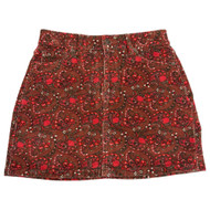 Womens Burgundy & Red Paisley Corduroy Mini Skirt