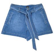 Lee Womens Full Bloom Blue High Rise Pleated Shorts With Pockets & Belt