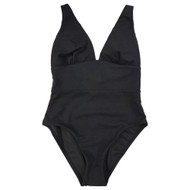 Women's Black Ribbed Fully Lined One Piece Swim Suit Swimming Suit