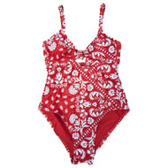 Women's Orange Floral Fully Lined One Piece Swim Suit Swimming Suit