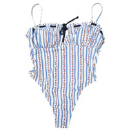 Lee Women's Blue Floral Stripe One Piece Swim Suit Swimming Suit