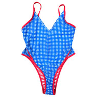 Womens Red, White & Blue Patriotic One Piece Swimming Swim Suit