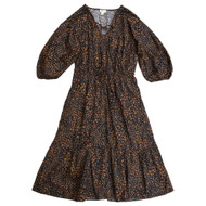 Scenario Womens Brown & Black Floral Puffy Sleeve Midi Dress
