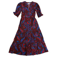 Scenario Womens Burgundy Paisley Ruffled Midi Dress