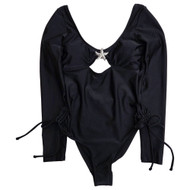 Womens Black Long Sleeve Ruched Sideed One Piece Swimming Swim Suit