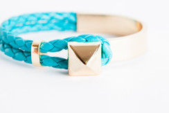 AQUA BRAIDED LEATHER BRACELET