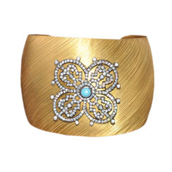 GOLDEN TURQUOISE FLOWER CUFF
