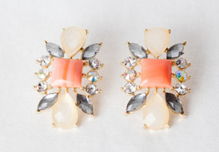 SQUARE FLORAL TANGARINE EARRINGS