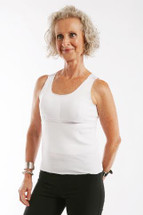 Softee by Ladies First  white Softee Roo tank for patient comfort immediately after surgery