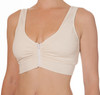 Blue Canoe Kelly's mastectomy bra with a front zipper closure, scoop back, and wide straps. This bra has multi-purpose cup pockets for breast forms.