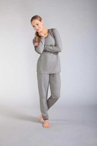 Ambience Pajama Set  in a light grey mélange fabric by Amoena