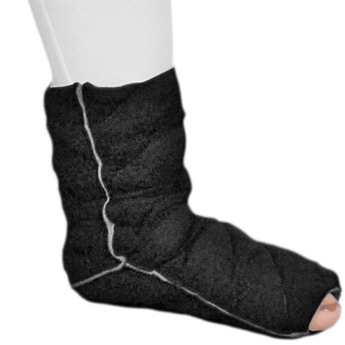 Solaris - Foot to Ankle Chevron Style Custom Tribute Night Compression Garment in black is Intended for clients with edema and/or tissue fibrosis at the foot and ankle region. Provides enhanced ankle definition and Heel Assist Loop comes standard.