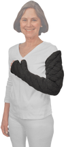 Solaris Metacarpals to Axilla Chevron Style Tribute Night Custom Compression Garment Designed for clients needing coverage over the dorsum and palmar surfaces of hand or who prefer to individually wrap their fingers
Thumb coverage is optional. Provides 28-30 mmHg of gradient compression at distal end and 18-20 mmHg at proximal end.
