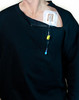 Black chemotherapy shirt with port access open on one side