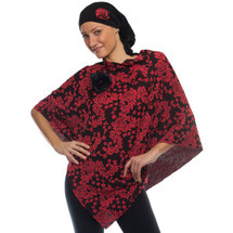 Coral & Black Floral Print Port Accessible Poncho by Wrapped in Love. Choose Hat Only, Poncho Only or Hat & Poncho Set