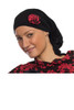 Black Headwrap with Coral Floral Rose by Wrapped in Love. Choose Hat Only, Poncho Only or Hat & Poncho Set